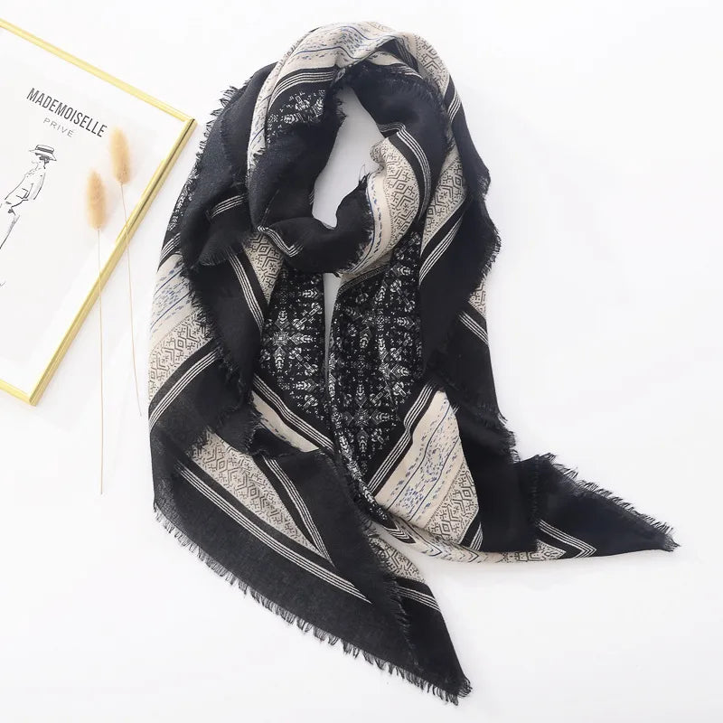 women's retro ethnic style printing polyester printing scarf