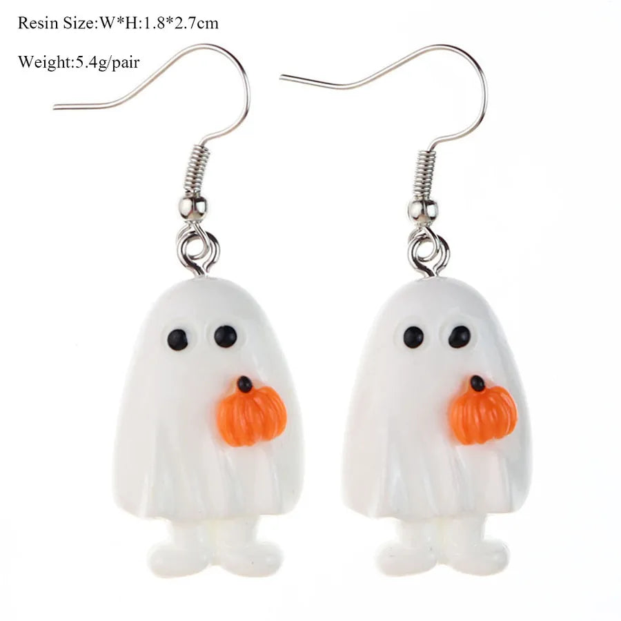 Halloween Series  Ear Rings Scary Funny Personality Skull Spider Ghost Pumpkin Resin Earrings Dangle