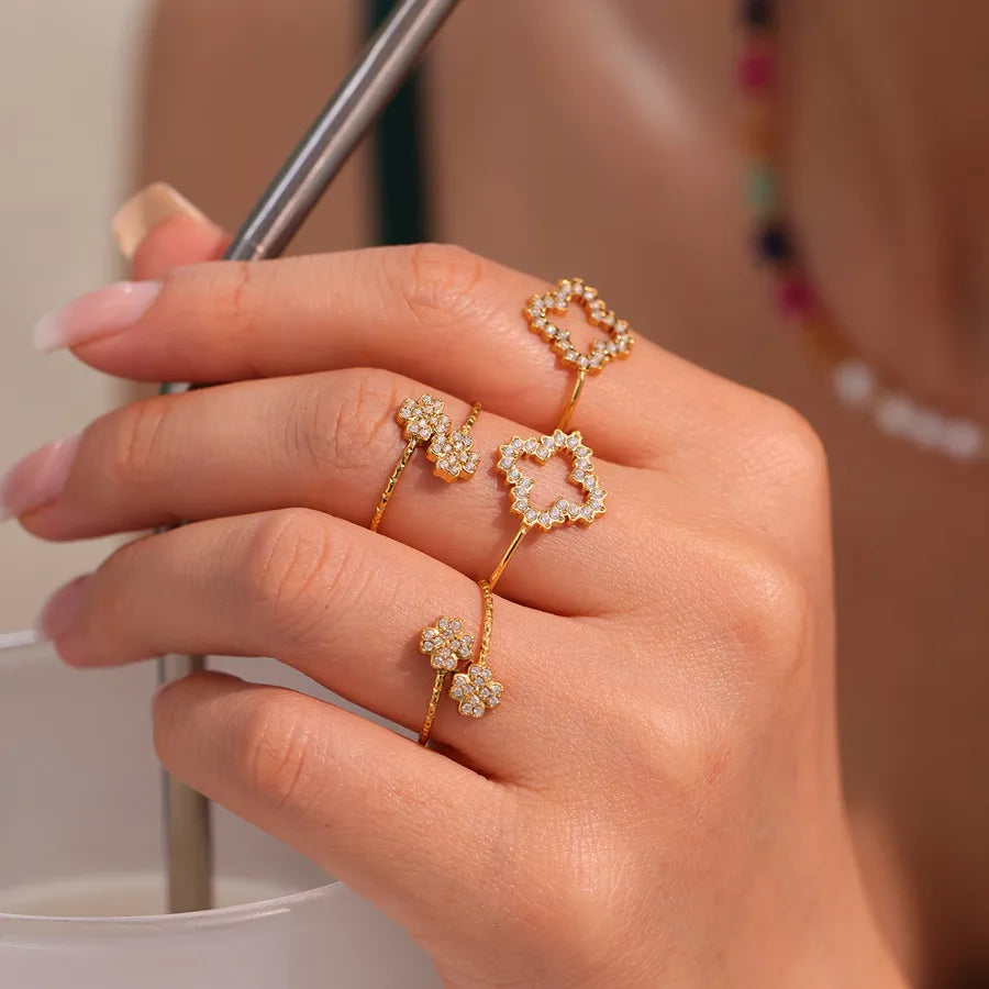 Wholesale Jewelry Casual Luxurious Vacation Geometric 304 Stainless Steel Zircon 18K Gold Plated Plating Inlay Rings