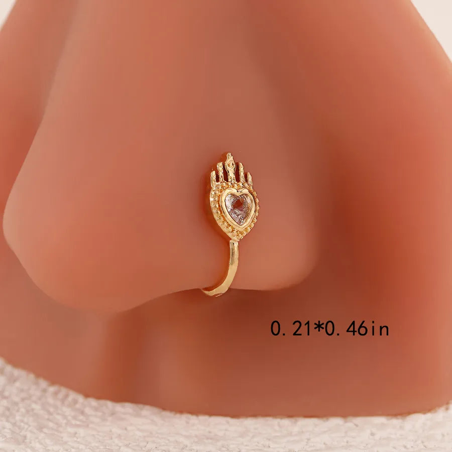 1 Piece Nose Rings & Studs Cute Wedding Pastoral Animal Bow And Arrow Heart Shape Copper Brass Plating Zircon 18K Gold Plated Nasal splint Nose Ring