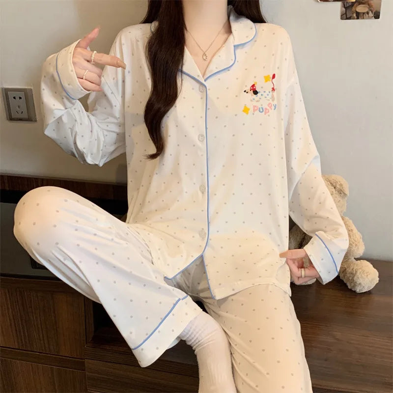 Purple Heart Sweet Style Women's Sleepwear Long Sleeve Home Clothes Spring Autumn High Sensation Dormitory Outdoor Wear Set