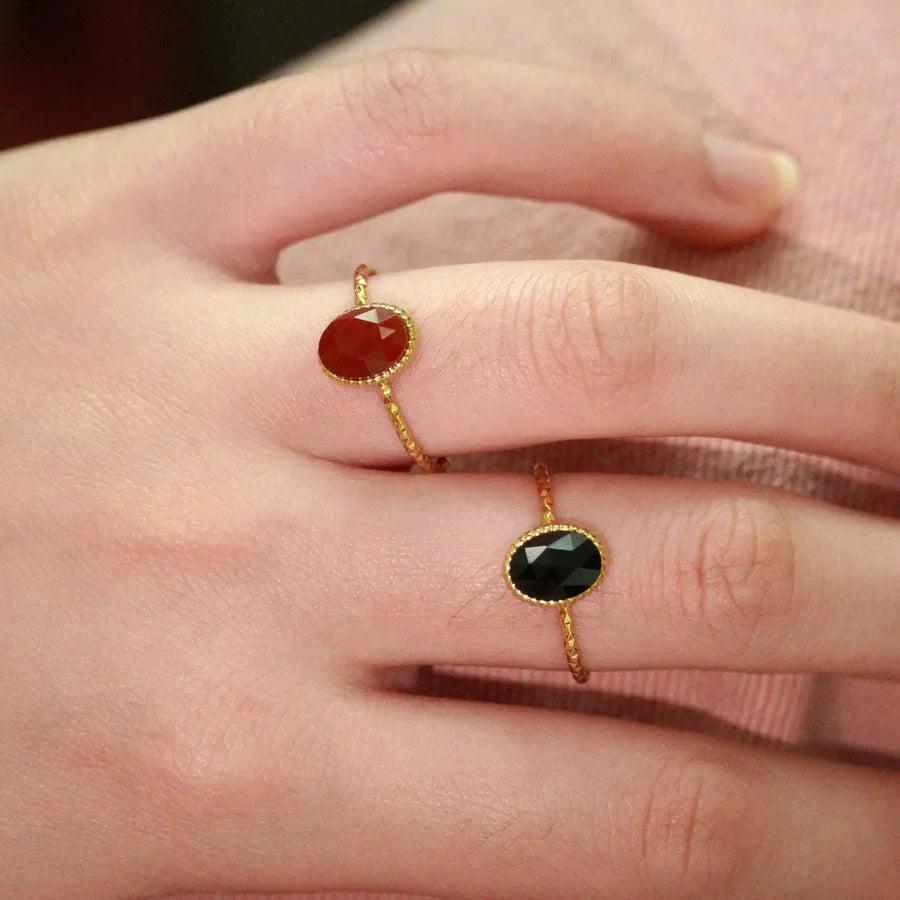 Retro French Style Geometric Titanium Steel Natural Stone Open Rings In Bulk