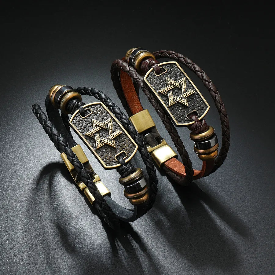 Hip-Hop Retro Color Block Leather Men's Bangle