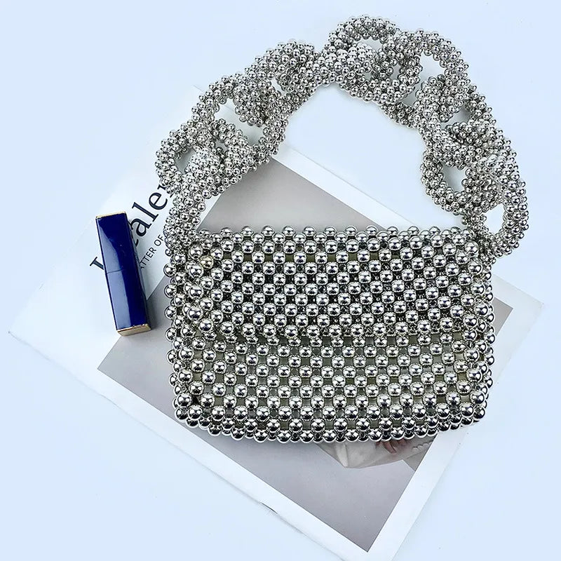 Women's Medium Plastic Solid Color Streetwear Beading Square Flip Cover Underarm Bag