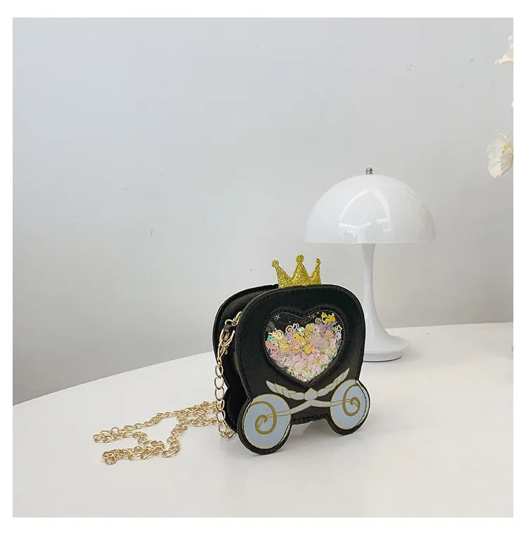 Girl'S Small Pu Leather Heart Shape Carriage Cute Round Zipper Square Bag