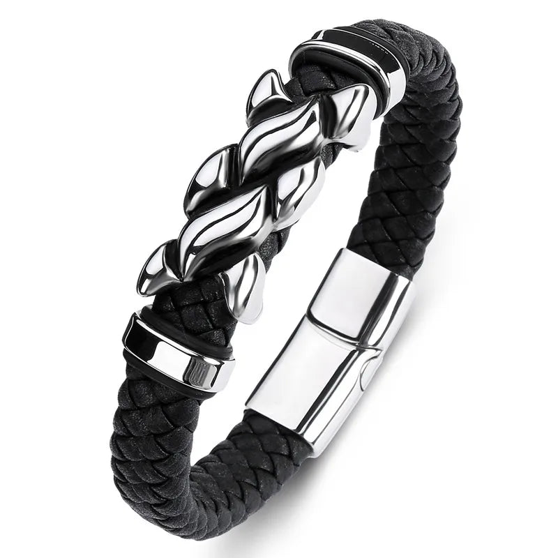 Hip-Hop Punk Geometric Pu Leather Alloy Plating Magnetic Men's Bracelets Men Cord & Leather Bracelets