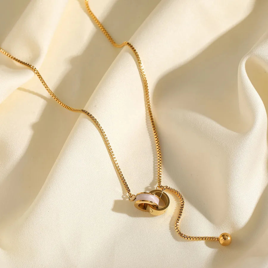 Wholesale Jewelry Casual Cute Lady Circle Solid Color 304 Stainless Steel 18K Gold Plated Plating box chain Necklace