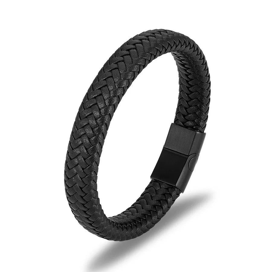 classic style commute color block stainless steel pu leather plating gold plated men's bangle