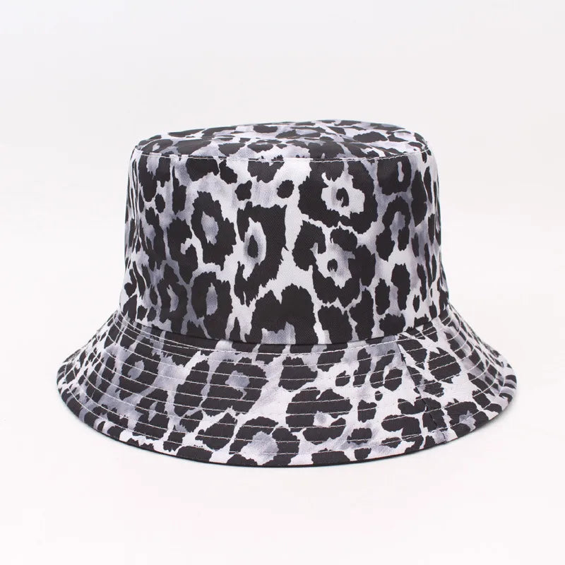 Trendy Double-Sided Wear Digital Print Leopard Pattern Fisherman Hat Women's Sunshade Cap Unisex Couple's Bucket Hat