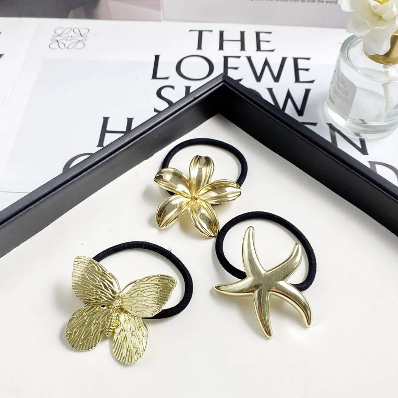 Fashion Alloy Hair Rope Starfish Butterfly Head Rope Barrettes Simple Temperament Hair Ring Headdress Female
