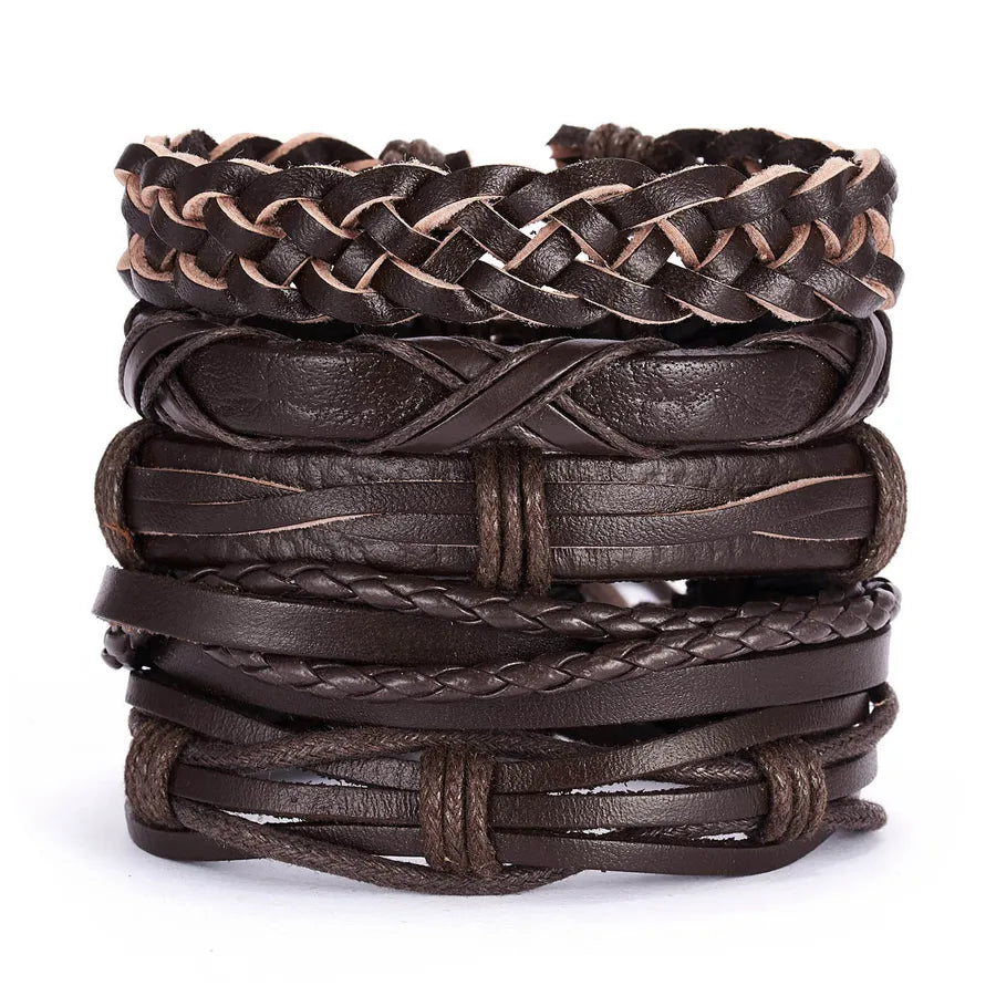 Hip-Hop Retro Geometric CCB Pu Leather Alloy Braid Men's Bracelets