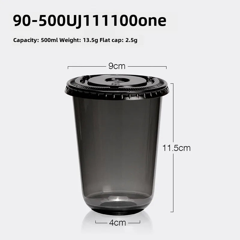 Horn flower disposable cup black plastic ice coffee cup PET cold drink Net red milk tea small black cup with lid