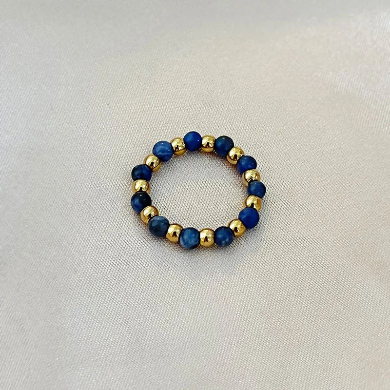 304 Stainless Steel natural stone Elastic string Simple Style Beaded Round Rings