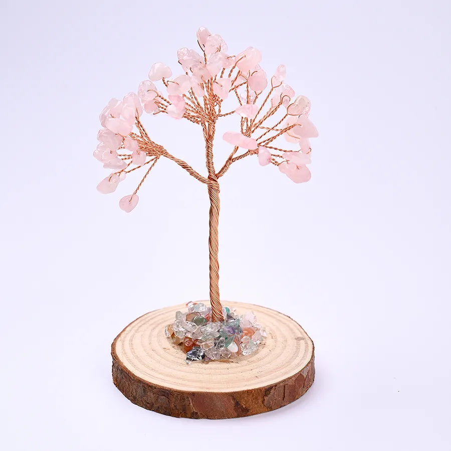 Elegant Handmade Simple Style Tree Natural Gemstone solid wood copper wire Ornaments Artificial Decorations