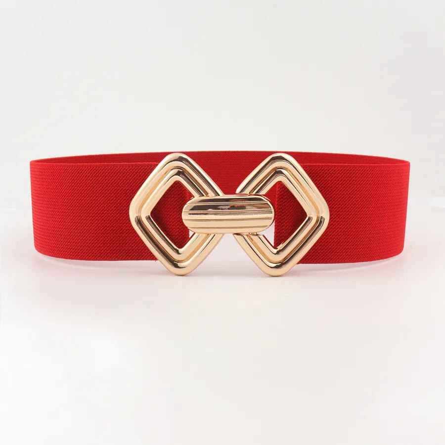 fashion geometric pu leather alloy metal button women's leather belts