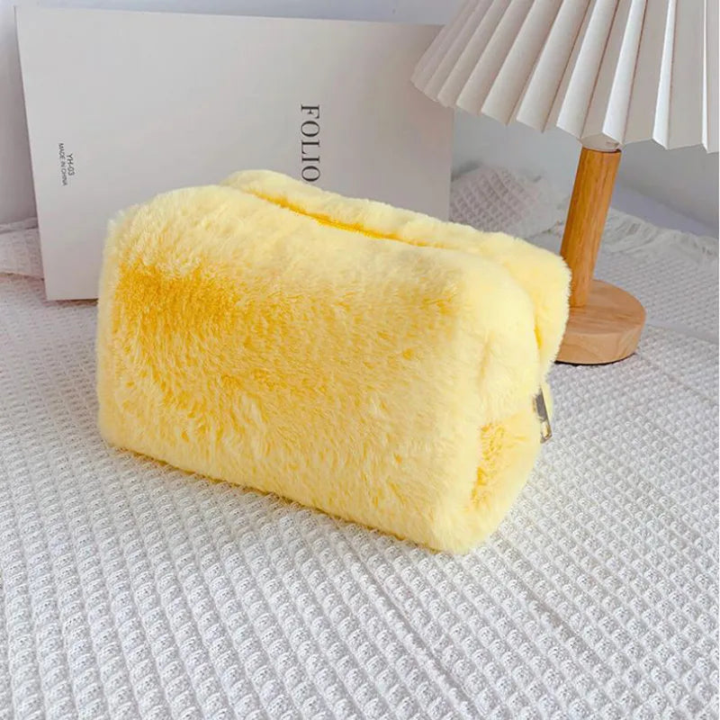 classic style solid color cotton plush square makeup bags