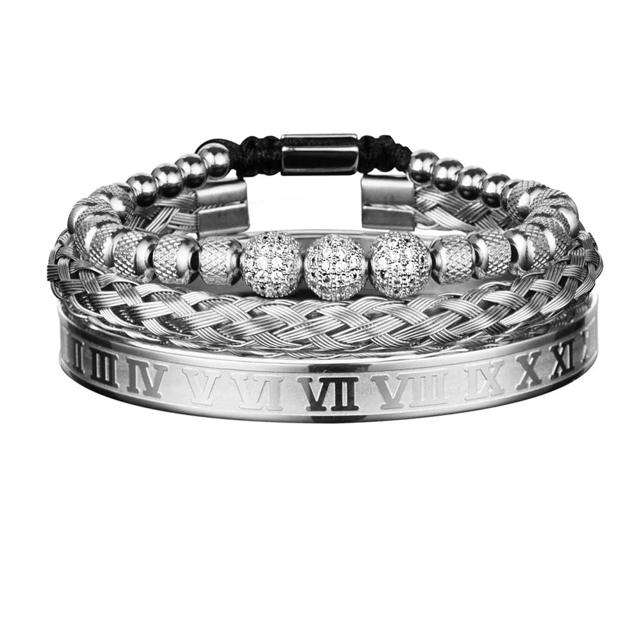 hot sale 3 Diamond Ball ten diamond bracelet set stainless steel mesh bracelet wholesale luxury men's accessories