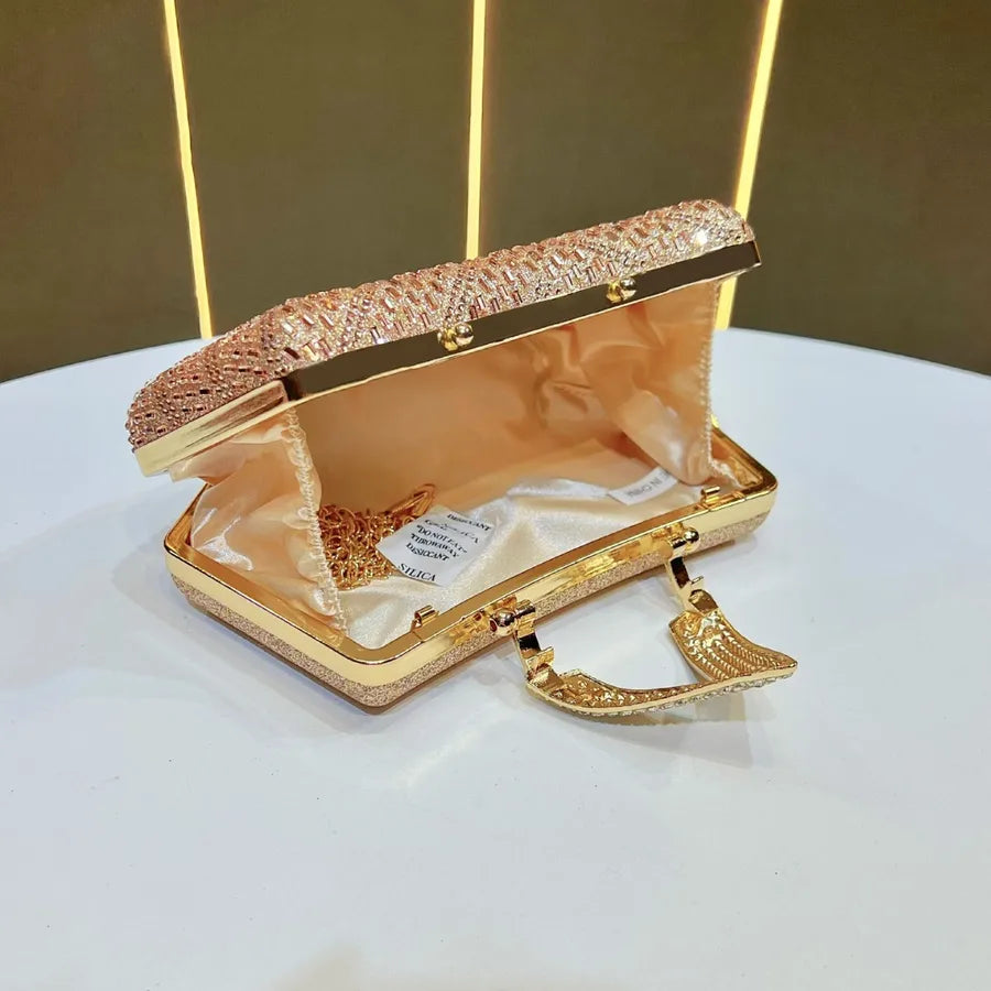 Elegant Diamond Embellished Evening Bag Women's Clutch Chain Crossbody Flag Dress Bag Handbag Single Shoulder Party Purse