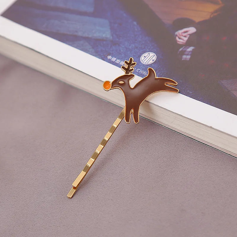 Christmas Tree Deer Hair Clip Fashionable Alloy Christmas Theme Hair Accessories Women's Cartoon Style One-Word Hairpin