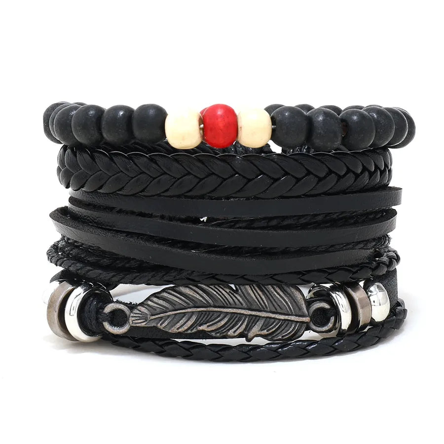 retro geometric pu leather knitting unisex bracelets