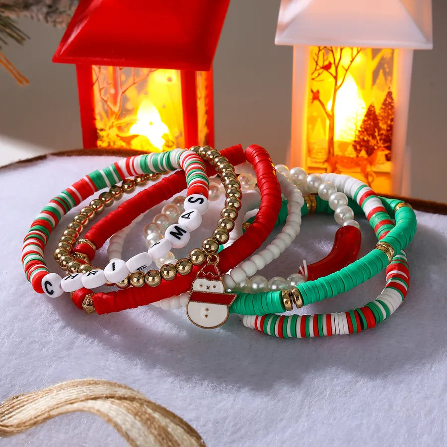 Sweet Letter Snowman soft clay Beaded Bracelets Christmas Wholesale