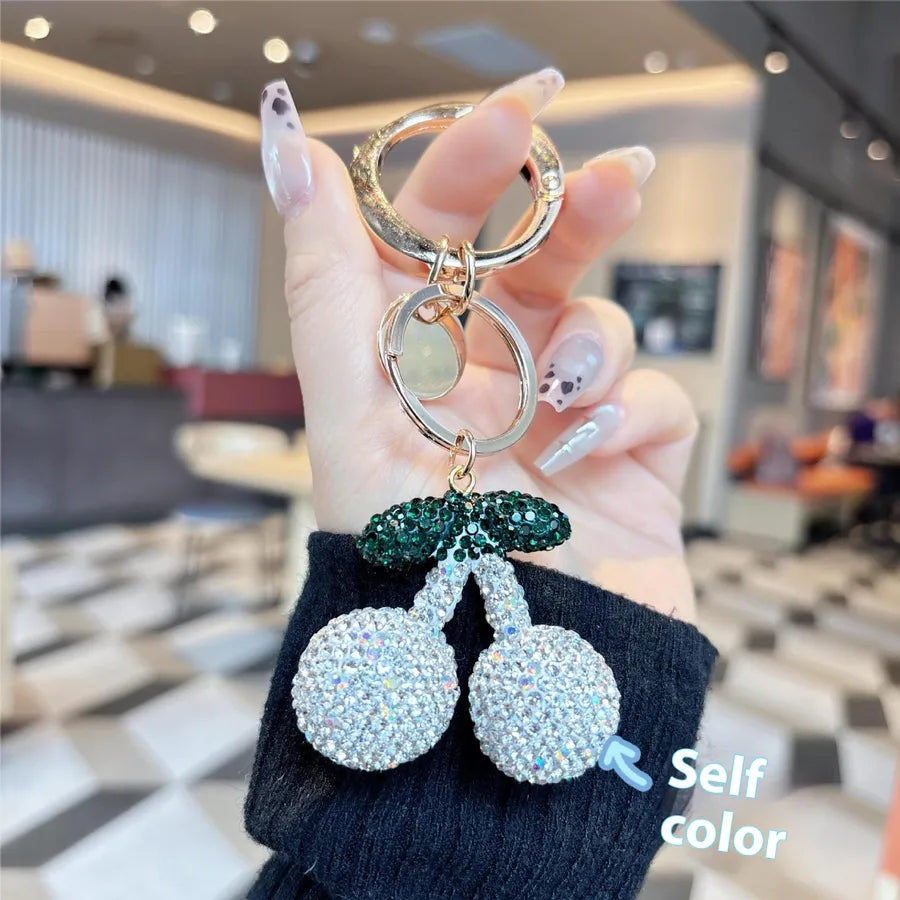 1 Piece Classic Style Cherry Rhinestone Unisex Bag Pendant Keychain