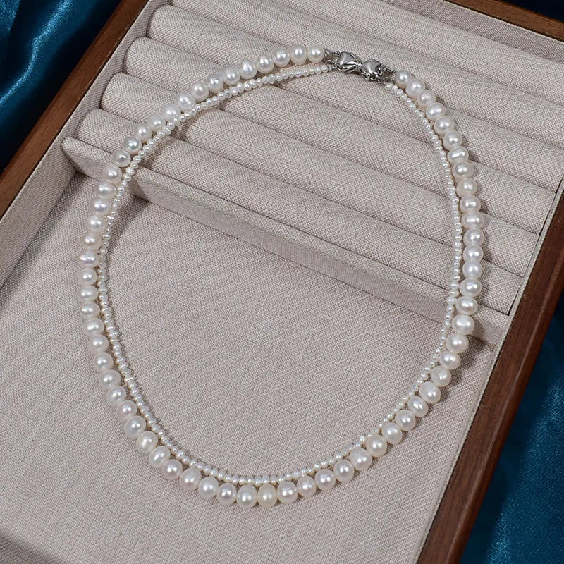 Natural Freshwater Double Layer Pearl Necklace Women's Sweater Chain Versatile Autumn Winter Jewelry Beaded Necklace
