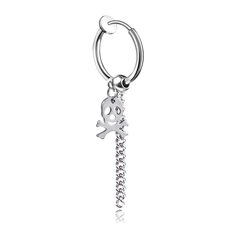 punk titanium steel earrings men's long tassel chain earrings single