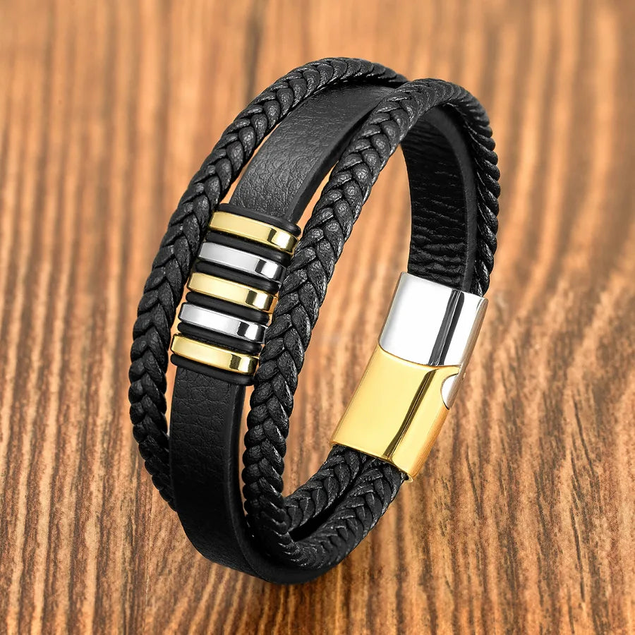 Classic Style Round 316 Stainless Steel  Handmade Men's Bracelets