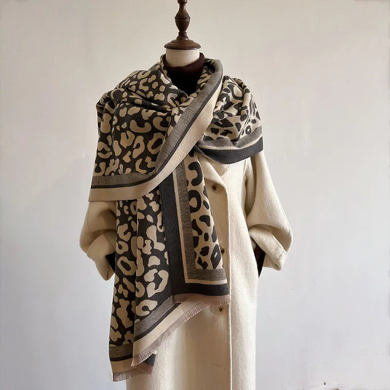 Unisex Simple Style Leopard Imitation cashmere Scarf