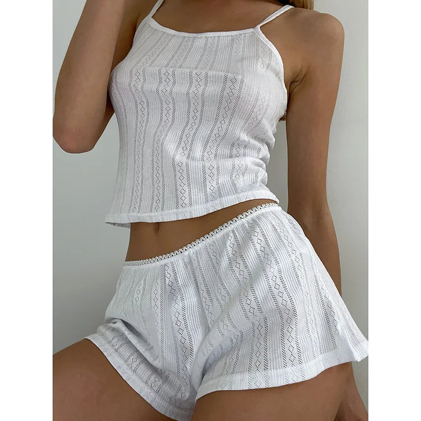 Home Daily Women's Casual Stripe Polyester Shorts Sets Pajama Sets