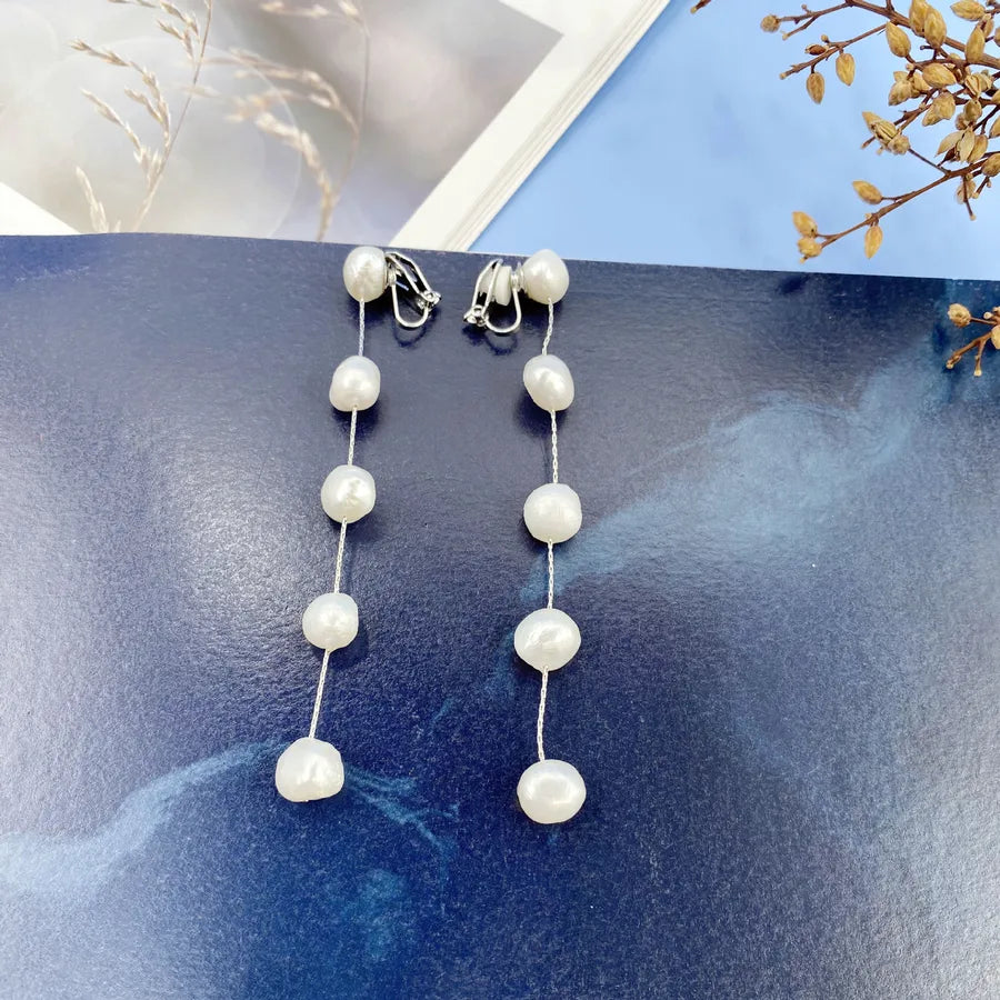 1 Pair Elegant Simple Style Geometric Freshwater Pearl Copper Drop Earrings
