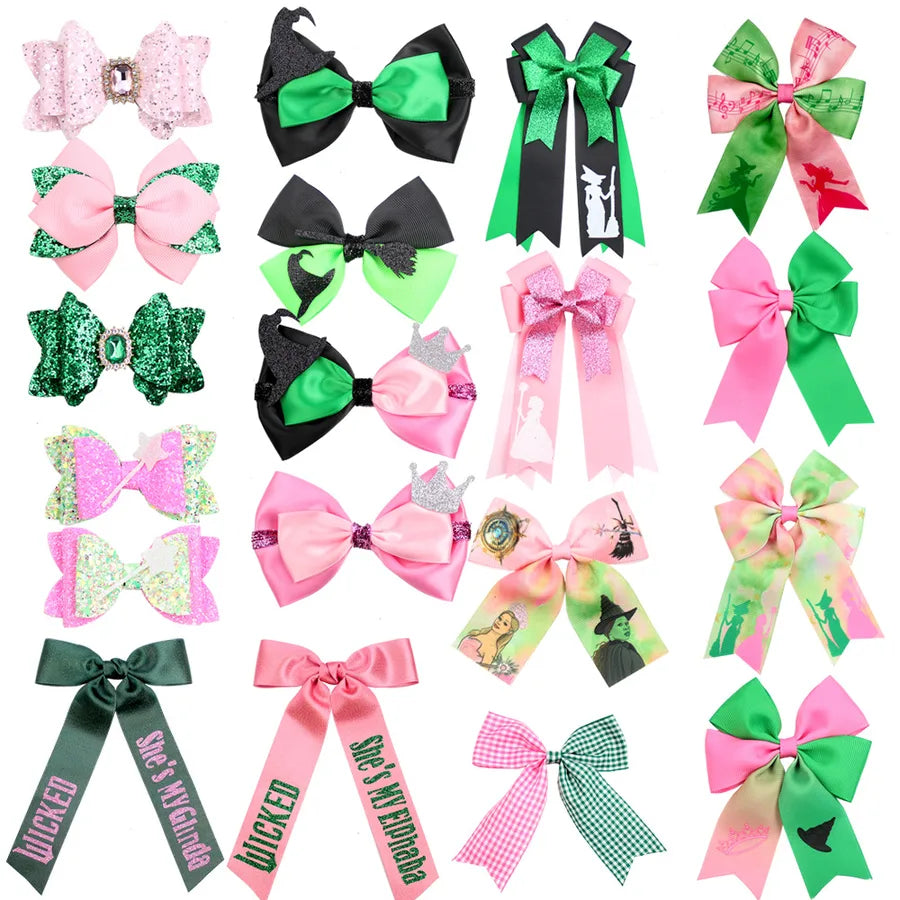 Magic Wicked Witch Hair Accessories Hairpin Pink Green Bow Children Girl Cute Hairpin  Explosions