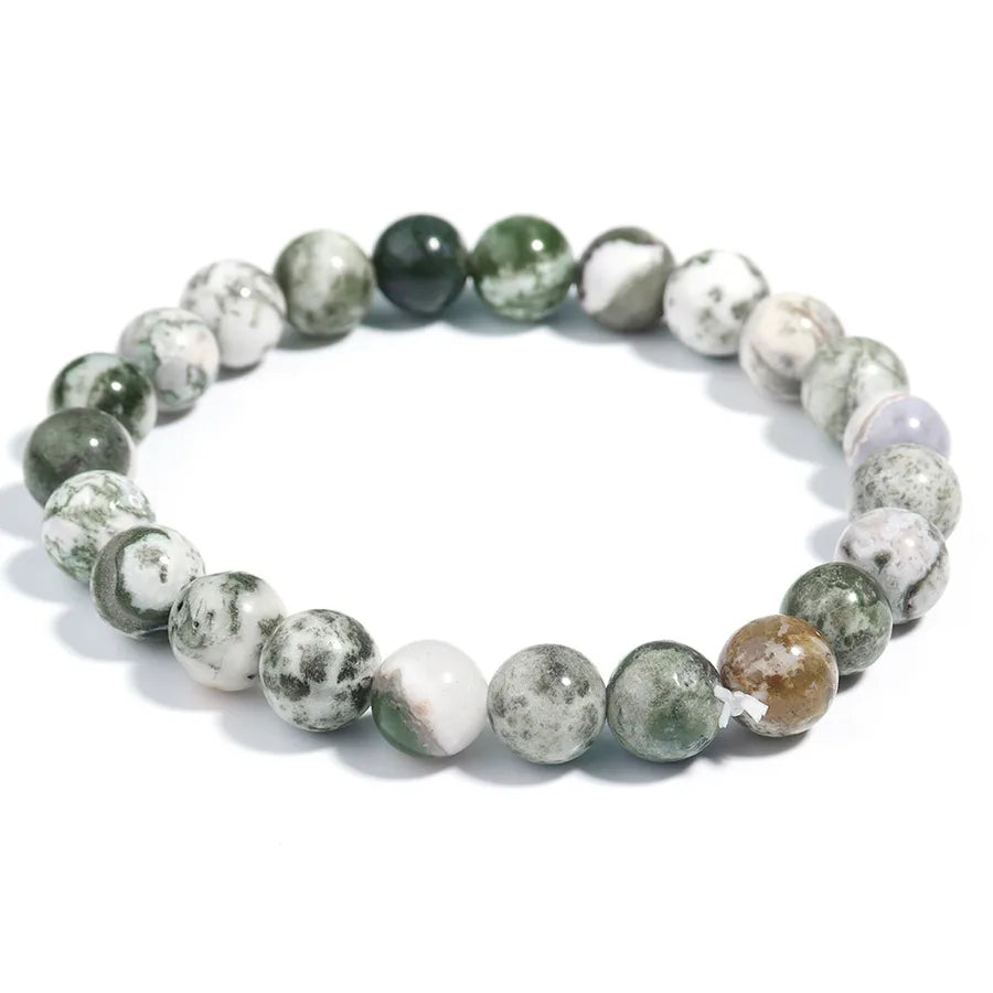 Hot Sale 8mm Multicolor Natural Stone Beaded Bracelet Tree Pattern Agate Bracelet Wholesale Handmade Bracelet