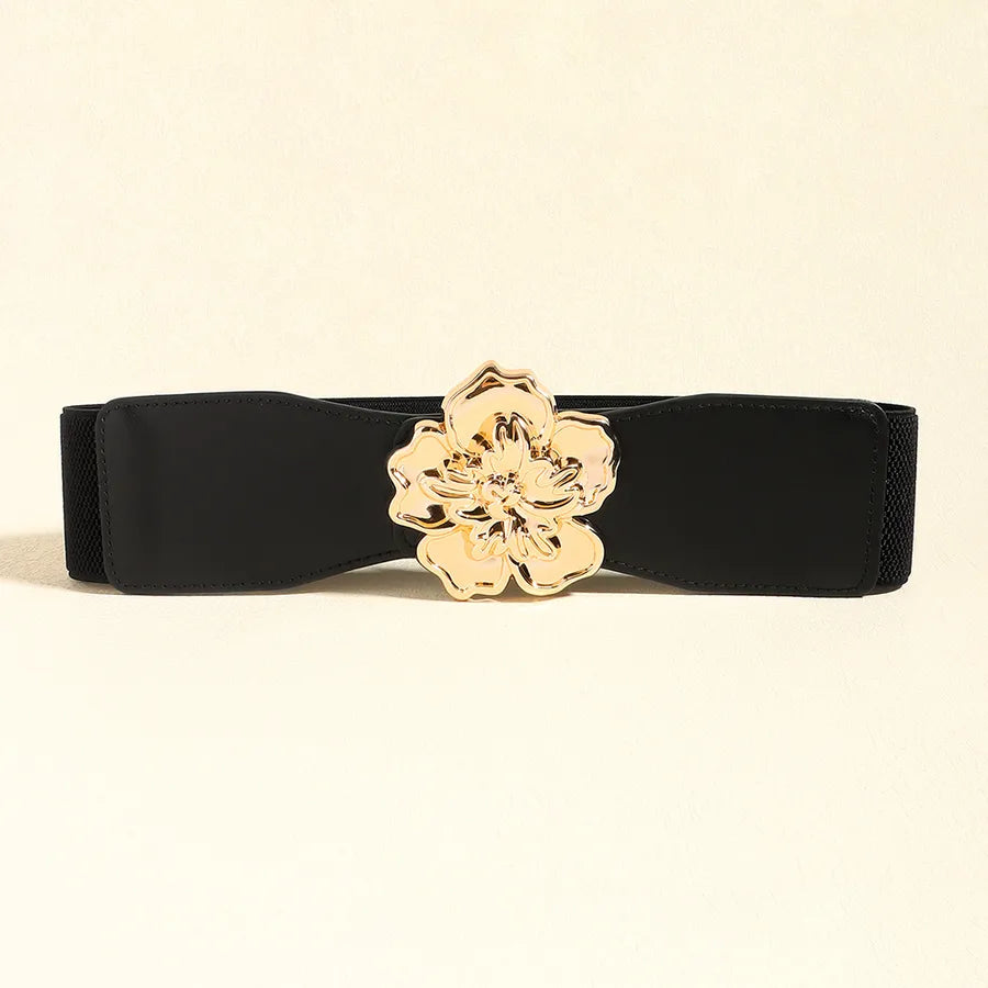 elegant flower pu leather elastic band women's leather belts