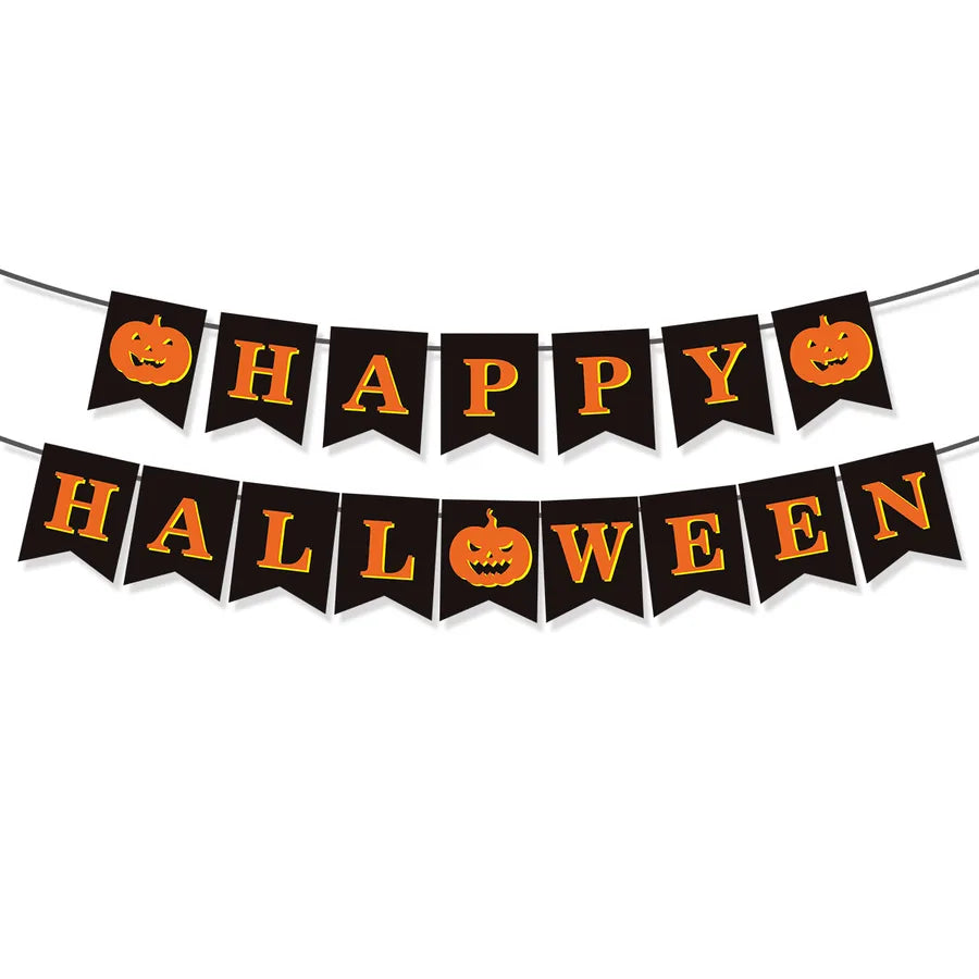 Halloween Party Decoration Pumpkin Ghost Flag Happy Halloween Themed Paper Props For Spooky Festive Atmosphere