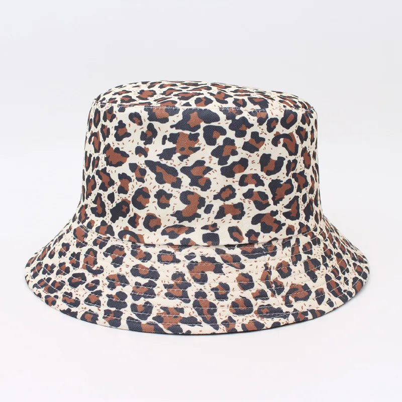 Trendy Double-Sided Wear Digital Print Leopard Pattern Fisherman Hat Women's Sunshade Cap Unisex Couple's Bucket Hat