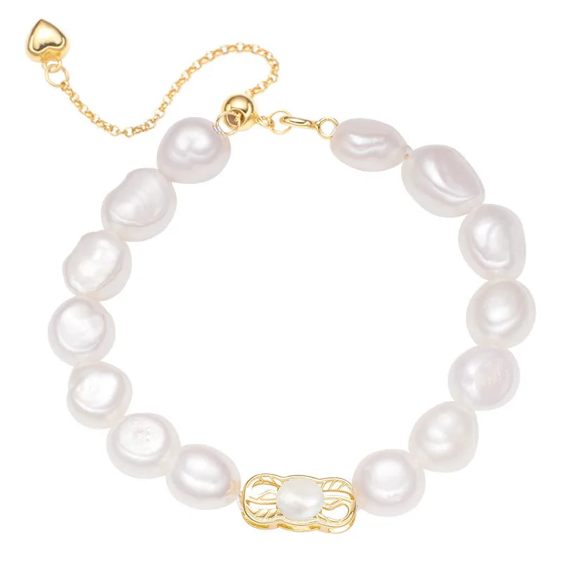 925 Sterling Silver Freshwater Pearl Beaded Chain Bracelets Classic Style