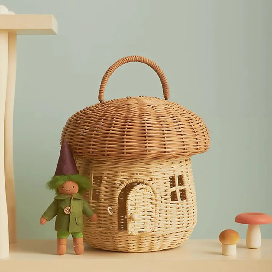 Woven Acorn Handbag Handmade Rattan Mushroom Storage Box Children's Toy Basket with Lid Storage Basket Photography Props