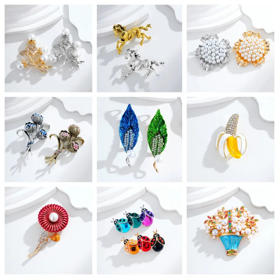 Fashionable Vintage Pearl Glazed Basket Brooch Pin Trendy Bouquet Brooch Pins Alloy Jewelry Accessory For Men And Women