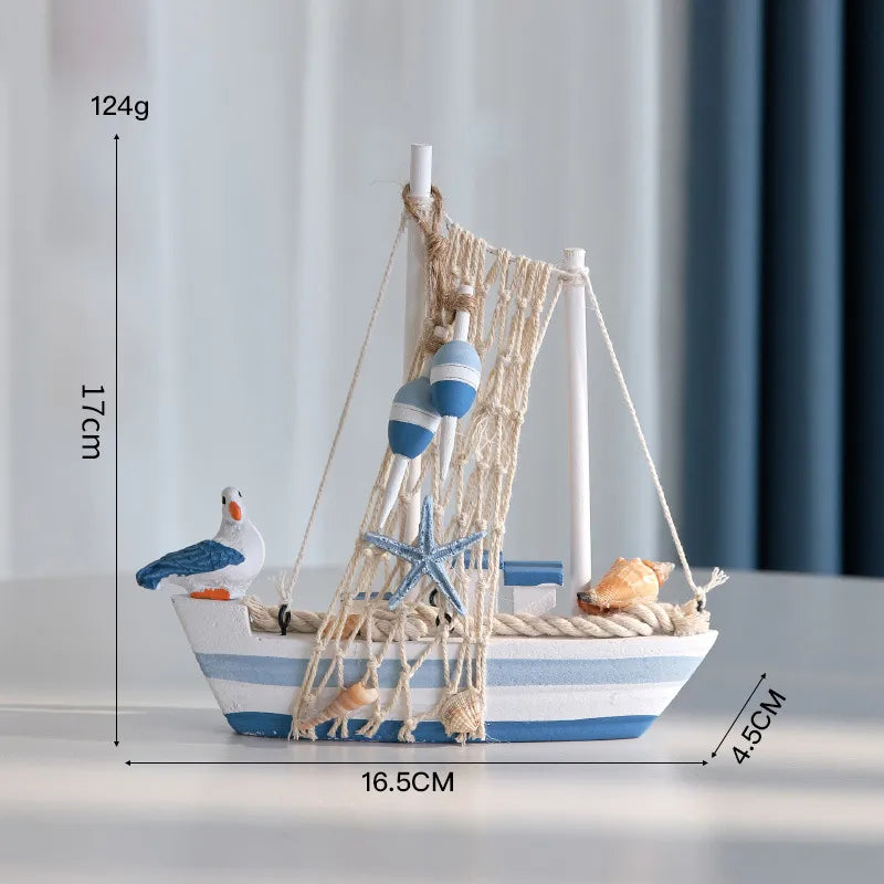 Mediterranean Sailing Boat Model Wooden Craft Ship Desk Decoration Ocean Style Smooth Sailing Ornament Small Bird Boat