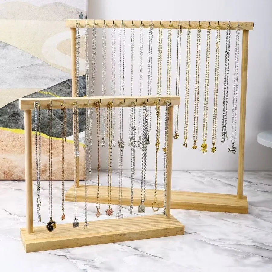Large Size Solid Wood Necklace Display Stand Sweater Chain Hook Bracelet Jewelry Hanging Rack Elegant Novelty Design Wood Jewelry Holder