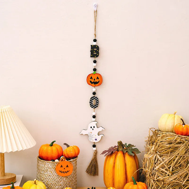 Wooden Halloween Decorations Pumpkin Witch Bat Hanging Ornaments Party Home Decoration Modern Simple Style Festive Atmosphere