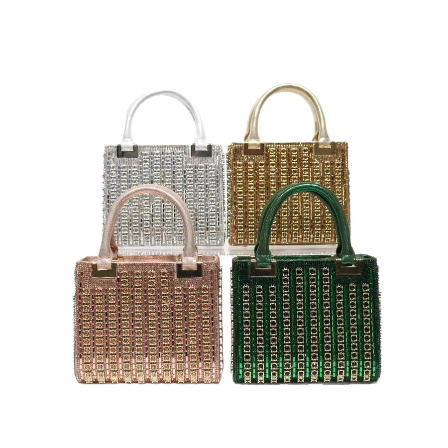 Factory direct  diamond-encrusted dinner bag ladies square box hand bag single shoulder slung dress bag