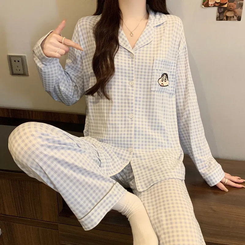 Purple Heart Sweet Style Women's Sleepwear Long Sleeve Home Clothes Spring Autumn High Sensation Dormitory Outdoor Wear Set