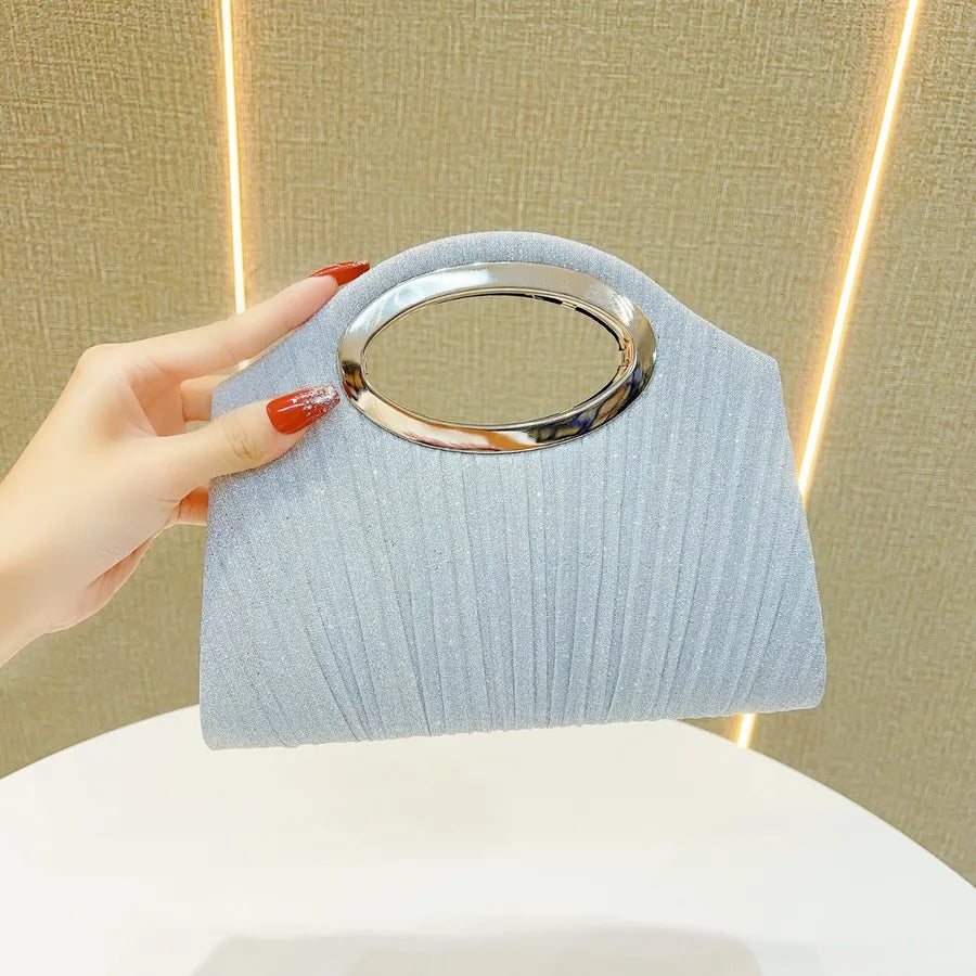 Romantic Wedding Evening Bag New Style Pleated Handbag Shell Shape Polyester Single Shoulder Strap Dinner Crossbody Bag