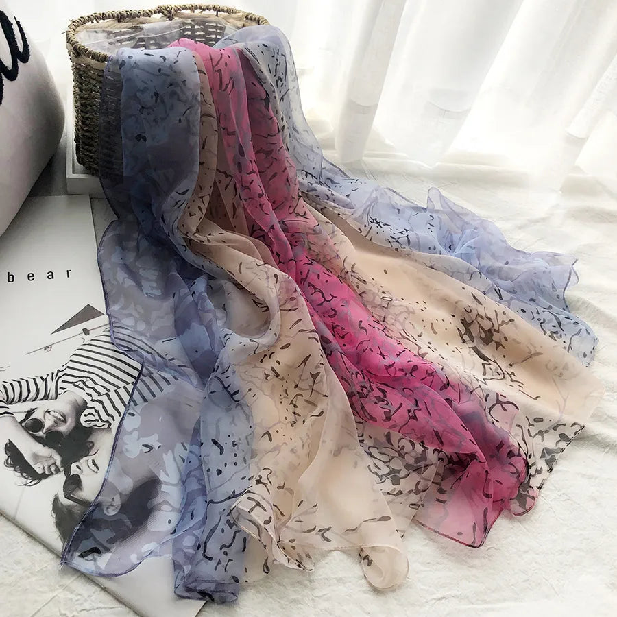 women's streetwear gradient color flower ice silk soft yarn scarves & gloves