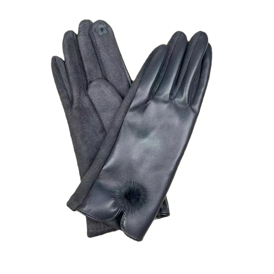 Fashionable PU Velvet Touchscreen Gloves For Women Elegant Business Style Autumn Winter Warm Driving Cycling Outdoor Gloves