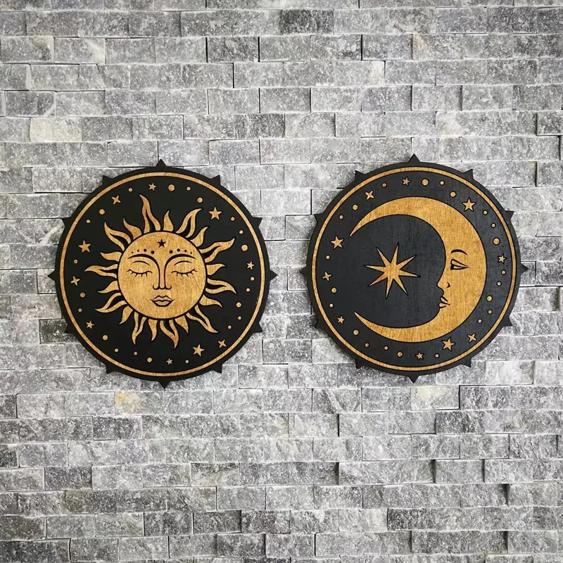 Retro Sun Moon Wood pendant Wall Art