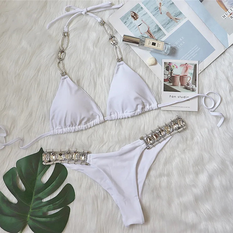 Solid Color Bikinis Polyester Swimwear